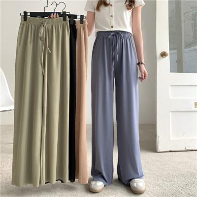 China 2021 New Trend Sustainable Women Elastic High Waist Wide Leg Pants Summer Slightly Drape Loose Straight To Pant Female Ice Silk Long Pants for sale