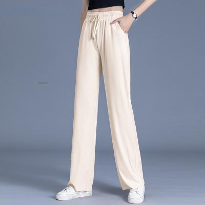 China Summer Women's Ice Pants 2021 New Slim Straight Anti-Static Silk Slim Waist Women's Wide Leg Pants Female Long Loose Pants Plus Size 4XL for sale