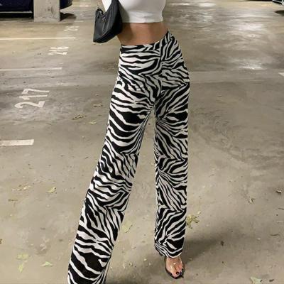 China 2021 Autumn Winter Fashion Female Breathable Zebra Casual Elastic Wide Leg Printed Pants Women Elastic Pants Long Trousers for sale