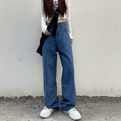 China Retro Breathable Jacquard High Waist Wide Leg Pants Jeans For Women Loose Staight Panton Staight Panton Style Long Pants Female Jeans Ins for sale