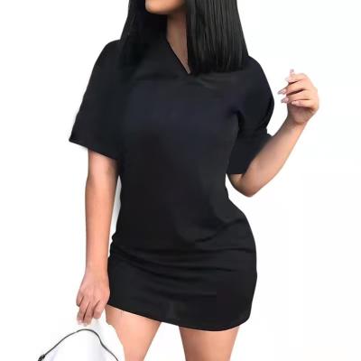 China Mujer Vestidos Mini Dress 2021 Fashion Solid Viable Summer Fashion Short Sleeve V-Neck Loose Dress For Women Casual Dress for sale