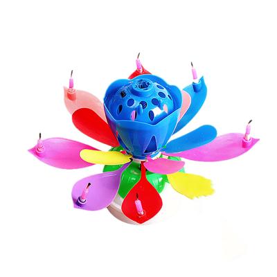 China Wholesale Hot 2022 Birthdays Birthday Wedding Cake Decoration Rotating Lotus Colored Music Candle New for sale