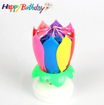 China 14pcs Birthdays Candles Musical Lotus Flower Rotating Happy Birthday Candle Party Diy Cake Decoration Candles For Kids Birthday Gift for sale