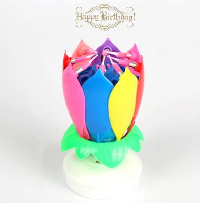 China Birthdays 2022 Lotus Blossom Spinning Flowering Candles Double Musical Candle Birthday Decoration Cake Candle for sale