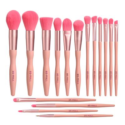 China Angular Blush BS-MALL Wooden Handle Private Label Makeup Brush 16PCS Pink Makeup Brushes Custom Made for sale