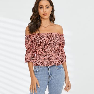 China Anti-pilling 2022 Fashions Ruffle Chiffon Blouse Shirt Plus Size Casual Korea Pink Flower Floral Print Women Sexy Off Shoulder Tops for sale