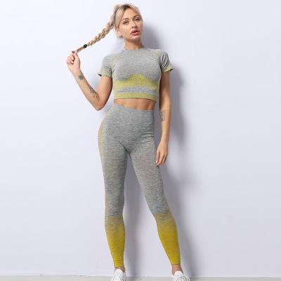 China Breathable Women Sports Active Clothes Ladies Gym Fitness Wear High Waisted Pants 2 Piece Yoga Set Seamless Set for sale