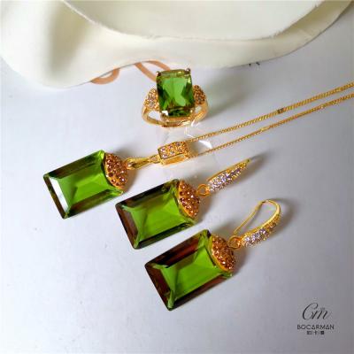 China FASHIONABLE Turkish Gold Plated 18K Color-Changing Sultanite Set Crystal Gemstone Jewelry Three Piece Set for sale