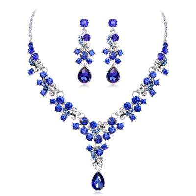 China TRENDY in the current Korean bridal fashion three-color rhinestone necklace and earring set necklace set for sale