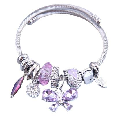 China FASHIONABLE Korean Open Butterfly Stainless Steel Style Crystal Tassel Bracelet Beaded Bracelet Jewelry For Woman for sale