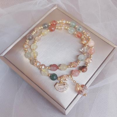 China FASHIONABLE Japan and South Korea Shape Double Strawberry Crystal Garnet Charm Long Lasting Circle Lock Heart Moon Bracelet for sale