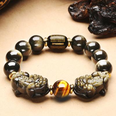 China Bracelet 10mm 12mm 14mm 16mm Tiger Eye Stone Natural Mexican TRENDY Obsidian Double PIYAO Men's and Women's Bracelets for sale