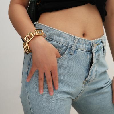 China TRENDY simple punk chain single layer women personalized design square button trendy hip hop bracelet for sale