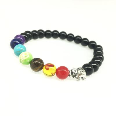 China TRENDY 7 Chakra Religion Healing Stone Beaded Yoga Reiki Lava Bracelets Elephant Jewelry Bangle Bracelet for sale