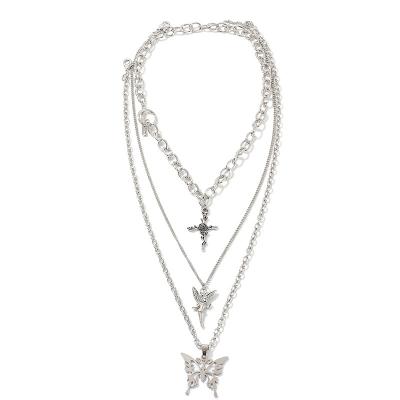 China European and American Sky Multilayer Cross Butterfly Chain Clavicle Trend Trend Fashion Pendant Necklace for sale