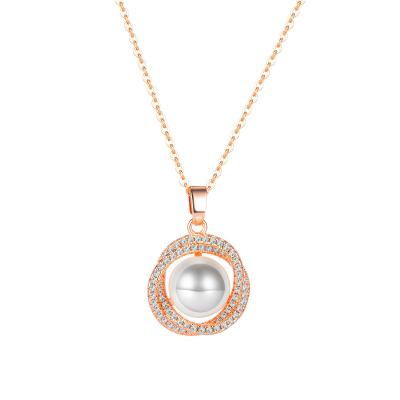 China Fashion Romantic Ring With Zircon Pearl Stainless Steel Women Pendant Necklace Jewelry Gifts for sale