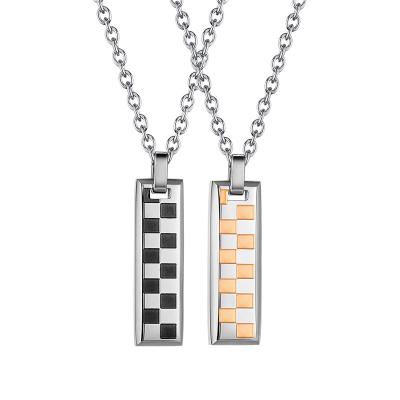 China Gold And Black Stainless Steel Couples Chessboard Necklace Romantic Pendant Gifts for sale