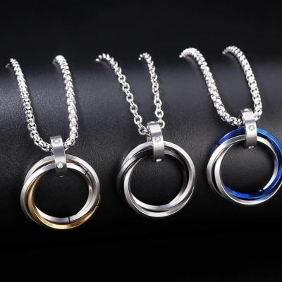 China FASHIONABLE Three-Ring Pendant Collocation Hip-Hop Trend Personality Pendant Titanium Steel Necklace for sale