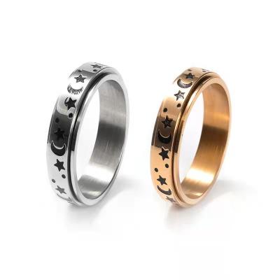 China Fashionable explosive men's hot selling couples ring stainless steel titanium steel rotating star and moon style ring in Europe and America for sale