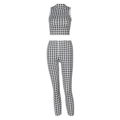 China Factory Directly QUICK DRY Designer Casual Women 2 Piece Set Clothing Set Houndstooth Print Tank Top Pants Set Fashionable for sale