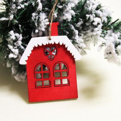 China Christmas Tree Decoration Ornaments Wooden Christmas Tree Pendant Decorations Laser Hollowed Small Wooden Pendant Christmas Tree Houselet Gift for sale