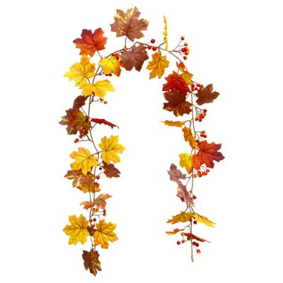 China Holiday Decorations Fall Maple Leaves Garland Artificial Autumn Foliage for Thanksgiving Halloween Christmas Party Decoration for sale