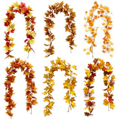 China Christmas Decoration Autumn Style Wreath Artificial Maple Leaf Vine For Halloween Decoration Thanksgiving Decorations Artificial Maple Leaf Wreath for sale