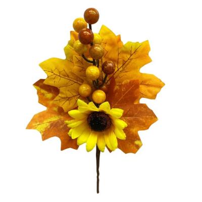 China Thanksgiving Decoration Thanksgiving Ornaments Artificial Maple Leaf Branches Autumn Harvest Festival Ornament Yellow Berries With Sunflower Ornament for sale