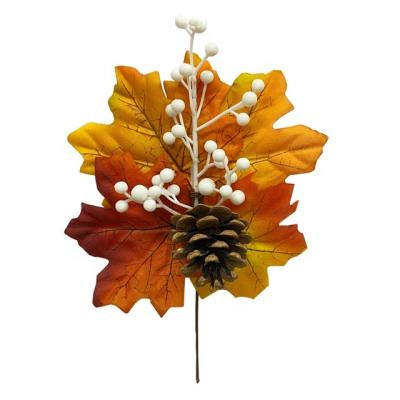 China Autumn Fall Artificial Flower Maple Leaf Wreath Picks Pumpkin Thanksgiving Decoration Pinecones Branches Wholesale Thanksgiving Decorations for sale