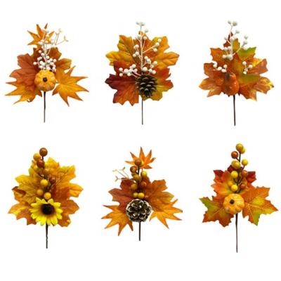 China Silk Autumn Pumpkin Maple Leaf Berry Festival Pine Cone Bouquet Silk Leavs Branches Decoration For Halloween Party for sale