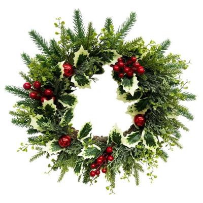 China Custom Wholesale Christmas Decorations Christmas Decorations PE Material With Artificial Ball Christmas Wreath 2022 New Christmas Wreath for sale