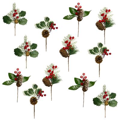 China Red Artificial Christamas Decoration Berry and Pine Cone Christmas Picks with Holly Branches for Holiday Decorations Pine Needles Christmas Snow Spray for sale