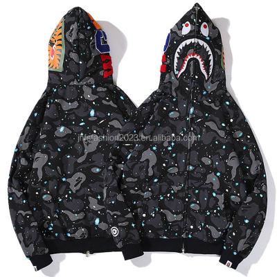 China Breathable Hot sale 60 colors fashion full zip up hoodie Shark Camouflage unisex hoodies Women's and men's chic casual jackets for sale