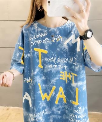 China Anti-wrinkle new summer border Korean version of women's fashion print creative letter sleeve T-shirt short top for sale