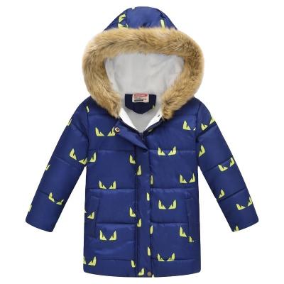 China 2021 Boys And Girls Of Viable Children's Wear Autumn Winter Children's Coat Fashion Printed Cartoon Big Kids Long Collar Hair Padded Coat for sale