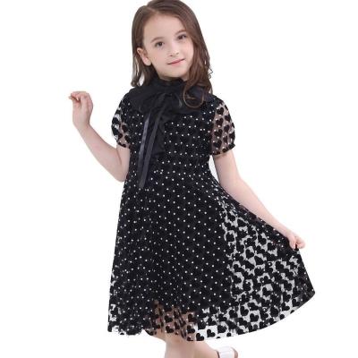 China 2021 New Anti-wrinkle Girls Princess Dresses High Back 120-165 Bow Polka Dot Blace Collar Heart Skirt Plus Size One Line Knee Length Lace for sale