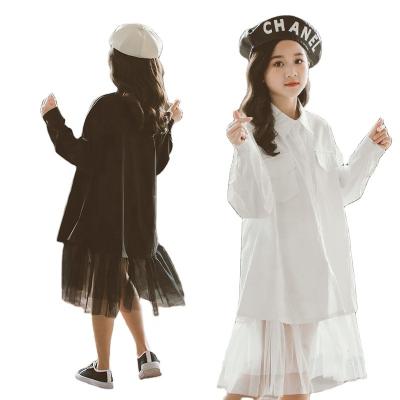 China latest Anti-wrinkle dress designs double edge long sleeve blouse sand skirt black and white spliced ​​middle school child dress for sale