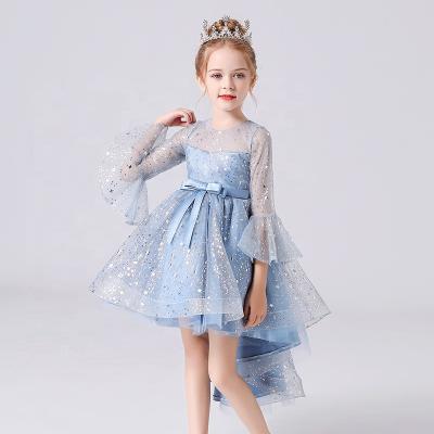 China Anti-wrinkle Europe and the United States new children's dress children's dress gauze skirt belt long sleeve princess horn big skirt for sale