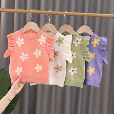 China Anti-pilling New Girls Flower Sweater Vest Children Princess Wind Flying Sleeve Vest Woolen Vest Knit Baby Sweater for sale