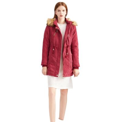 China Viable new border ladies' hat and corduroy coats ladies' winter coats thick medium length warm coats for sale