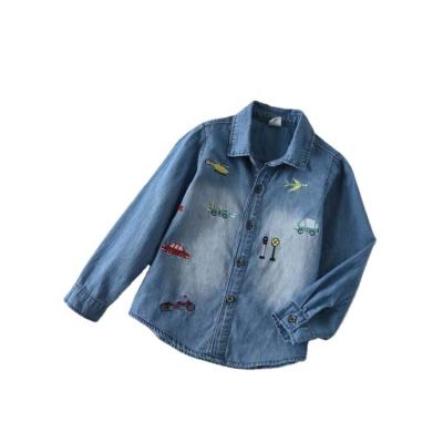 China New Fashion Breathable Wholesale Soft Kids Clothing Blue Long Sleeve Denim Fabric Shirt for sale