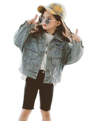 China Single Button Pattern Gray Polo Denim Jacket Girls Safari Jacket Girls Straight Breathable Jackets Girls for sale