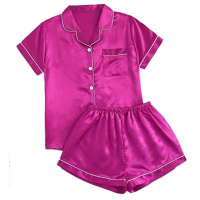 China Breathable Women's Short Sleeve Sleepwear Button Down Satin 2 Piece Pajama Set Amazon Fashion for sale