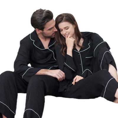 China Breathable Satin Sleepwear Women's and Men's Silk Button Down Satin Pajamas 2 Piece Satin Silk Pajamas for sale