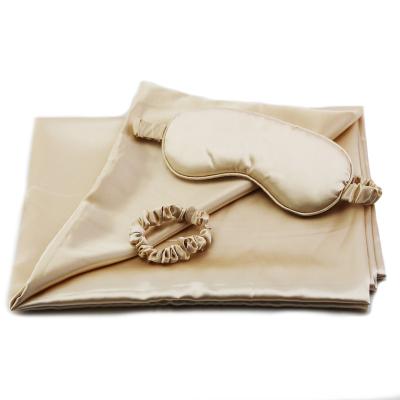 China Anti-wrinkle solid color satin sleep eye pillowcase silk three-piece patch hair ring and pillowcase for sale