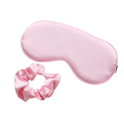 China Anti-Wrinkle Travel Comfortable Small Two-Pieces Silk Satin Sleeping Eye Patch And Hair Ring for sale