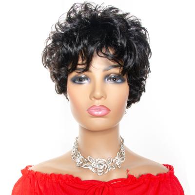 China Brazilian Short Curly Pixie Cut Wig Loose Curly Human Hair Wigs Machine Made Wigs With Full Bangs For Women Remy Hair 130% Density for sale