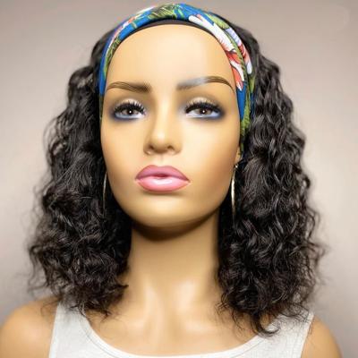 China Jerry Curl Wigs Brazilian Remy Virgin Human Hair Wig Braid Headband Wig Deep Curly Kinky With Attached Headband for sale