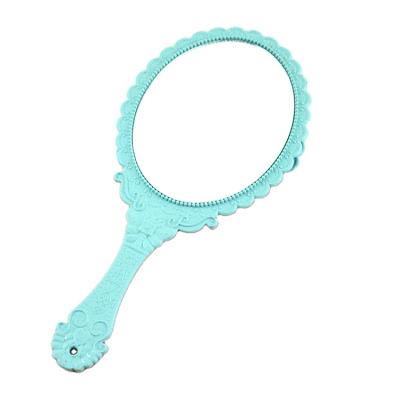 China Non-Specific Beauty Makeup Tool Handheld Portable Lace Make Up Mirrors Retro Handle Makeup Mirror for sale