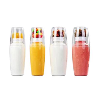 China New Design Beverage 340ml Plastic Juice Bottle With Separate Snack Fruit Cup for sale